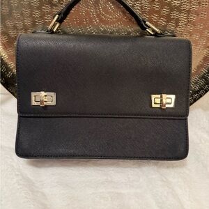 Henri Bendel Black Satchel with Gold Accents